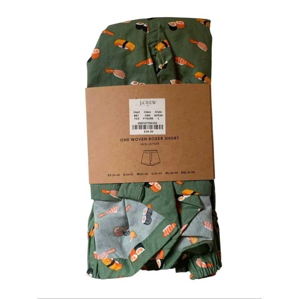 J. Crew Men’s Cotton Poplin Woven Boxer Shorts Thatcher Green Sushi, Medium New